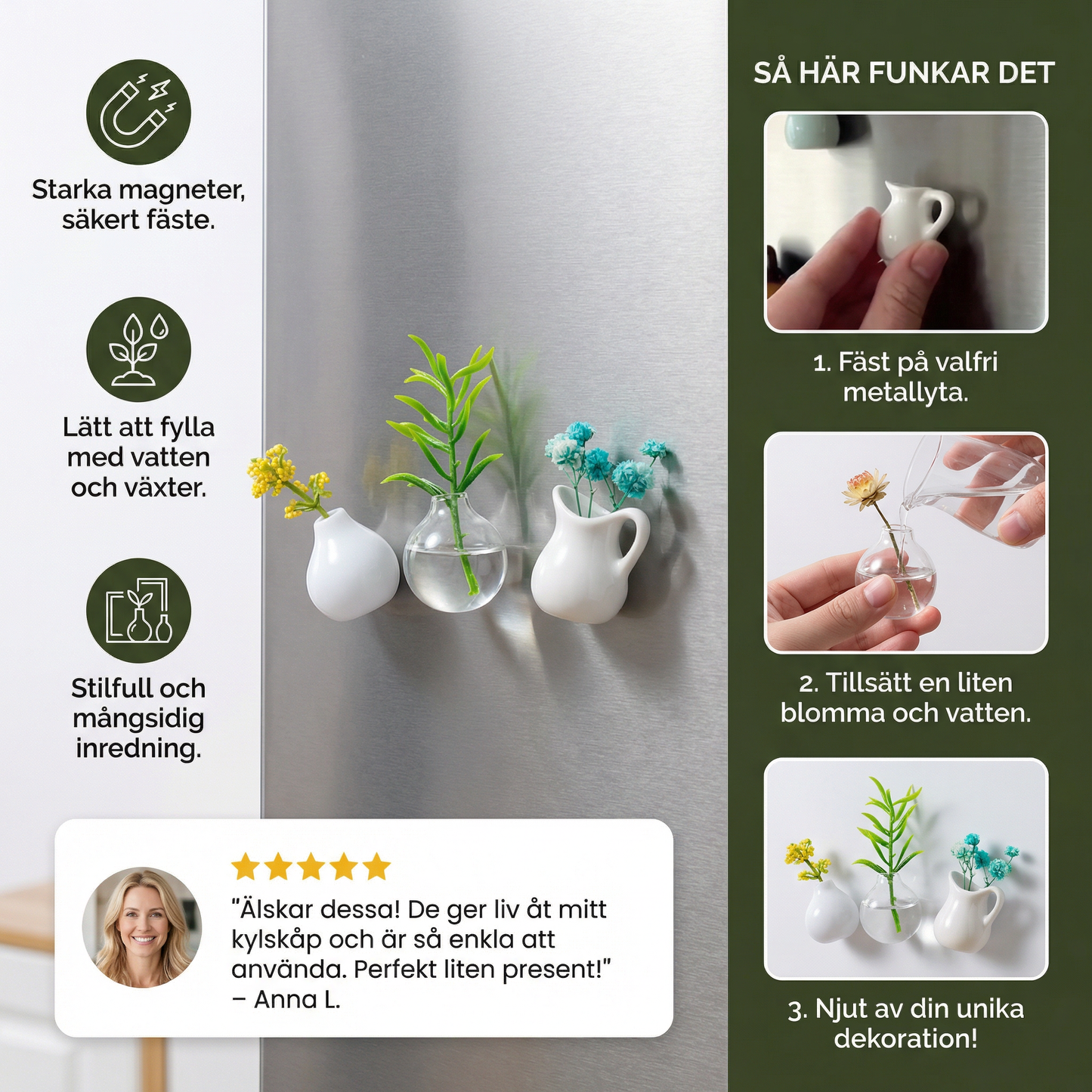 Mini Keramikvaser med Magnet – Stilfull Dekoration för Kylskåp och Hem