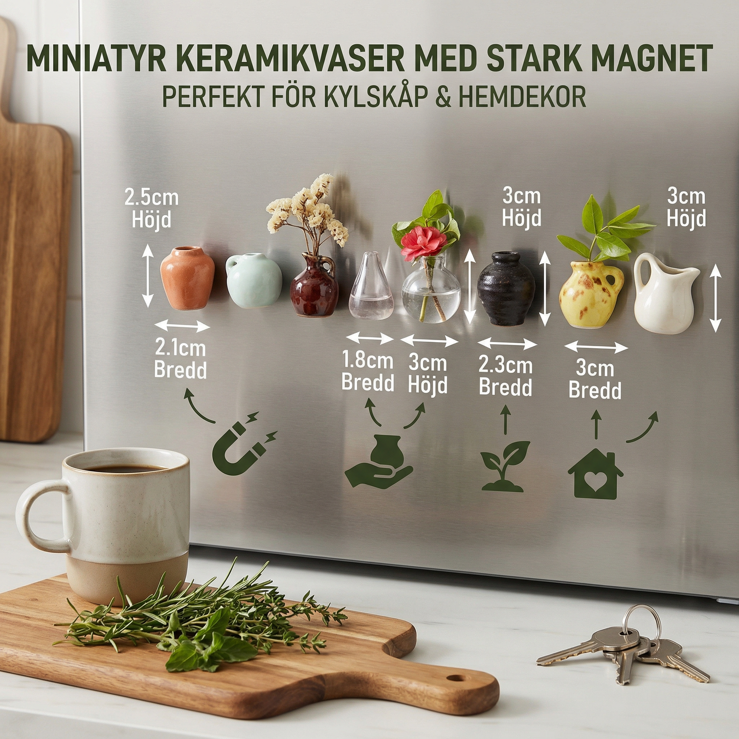 Mini Keramikvaser med Magnet – Stilfull Dekoration för Kylskåp och Hem