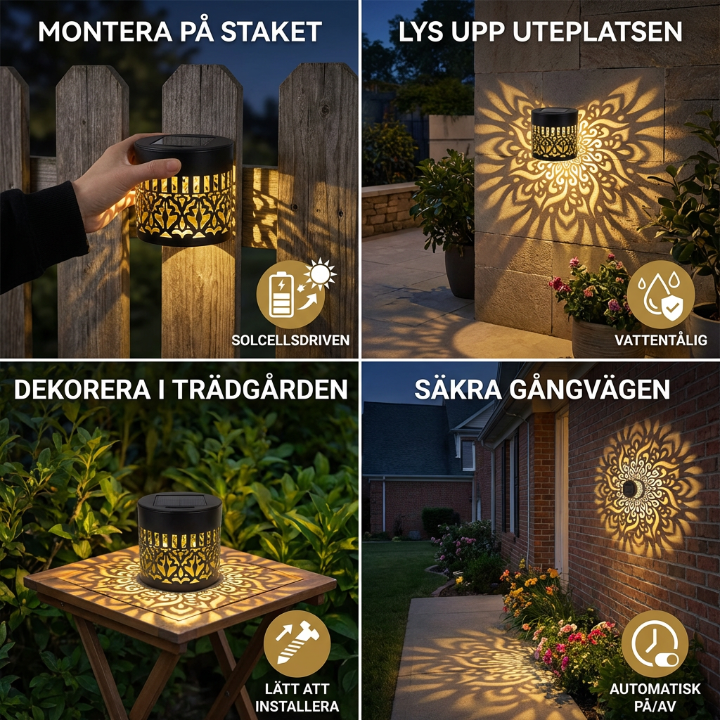 LED Solcellsvägglampa Mandala – Utomhusbelysning För Trädgård, Staket Och Uteplats