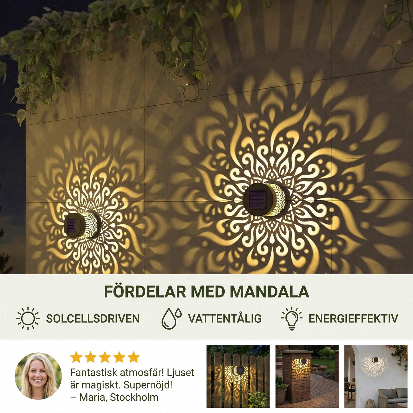 LED Solcellsvägglampa Mandala – Utomhusbelysning För Trädgård, Staket Och Uteplats