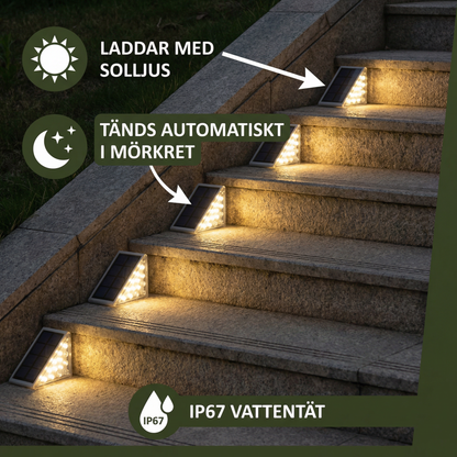 Solcellsdrivna LED Steglampor – IP67 Vattentät Belysning för Trappor och Gångvägar