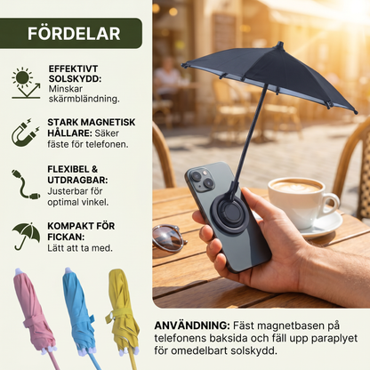 Magnetiskt mini-solskydd för mobiltelefon – utdragbar hållare för flexibelt solskydd på språng