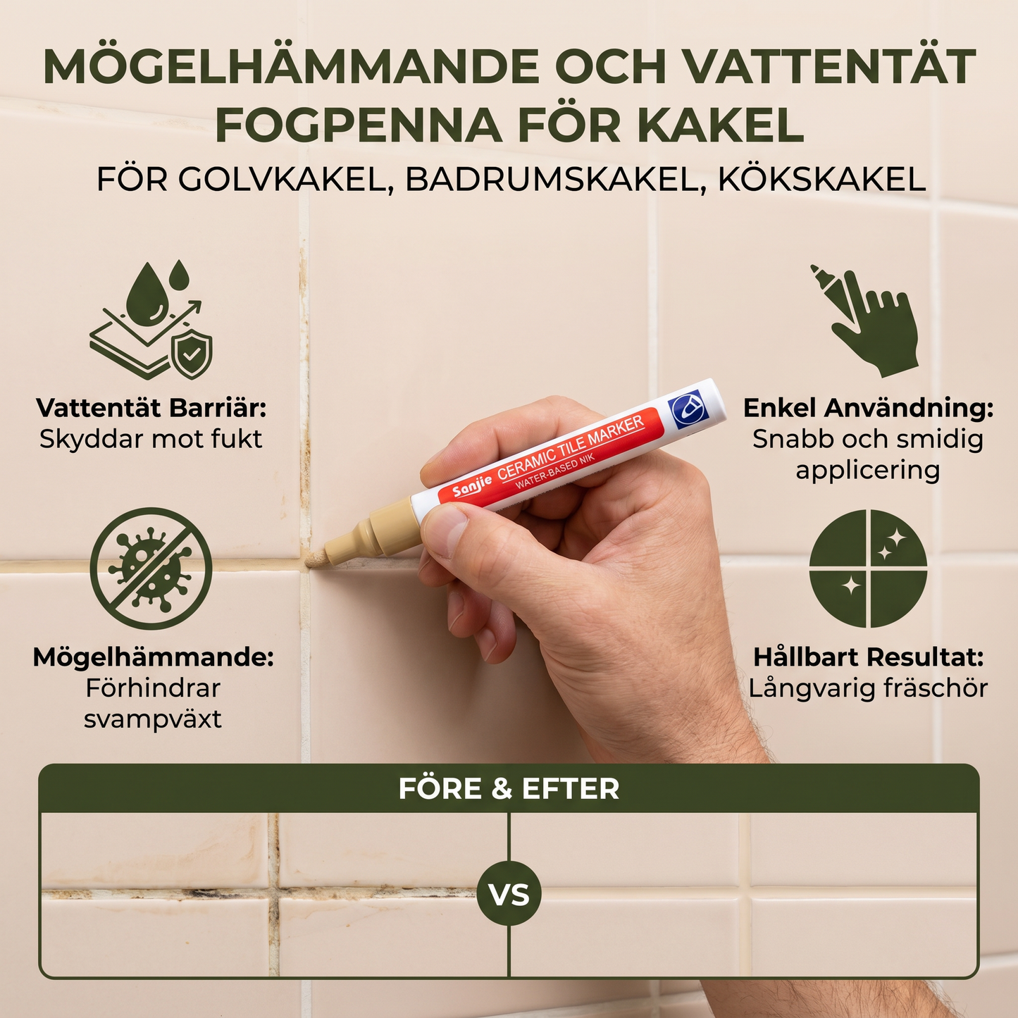 Mögelhämmande Och Vattentät Fogpenna För Kakel