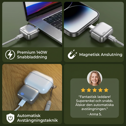 Premium 140 W-snabbladdare med teknik för automatisk avstängning