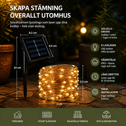Solcellsdriven Ljusslinga För Utomhusbruk Med LED-Lampor & 8 Ljuslägen