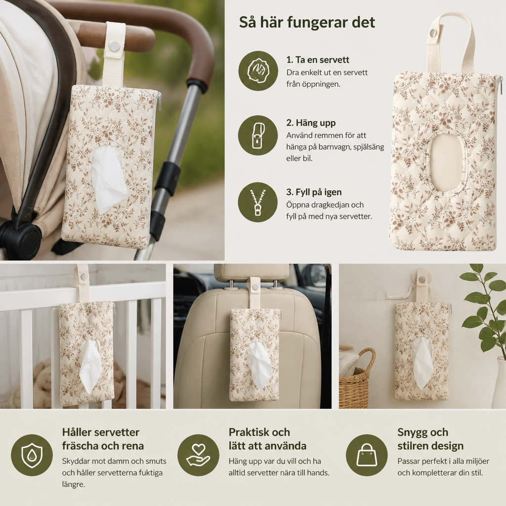 Hängande Servetthållare För Barnvagn, Spjälsäng & Bil