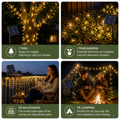 Solcellsdriven Ljusslinga För Utomhusbruk Med LED-Lampor & 8 Ljuslägen