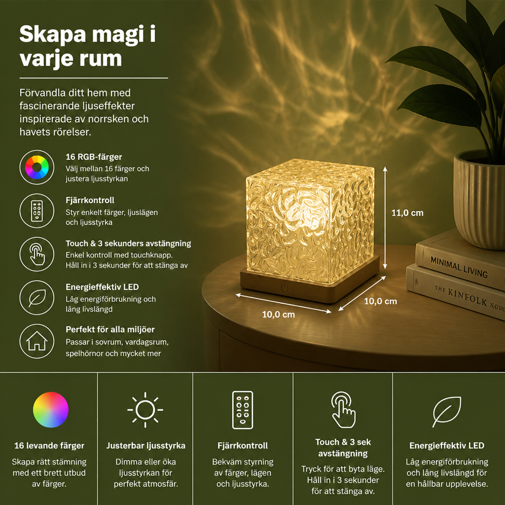 Aurora- och havsvågsprojektor med LED, 16 färger och fjärrkontroll
