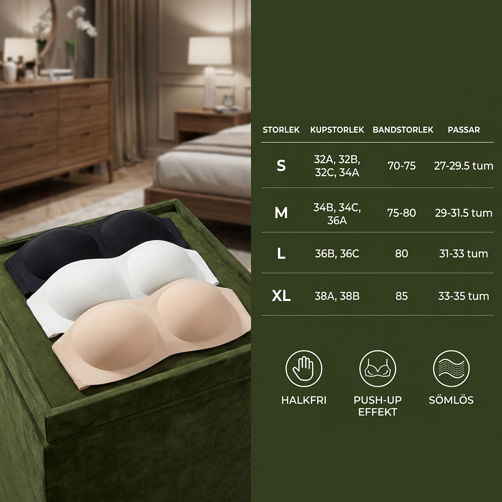 Trägerlös Bandeau Push-Up BH – Rutschfri, Stödjande & Sömlös för Maximalt Stöd