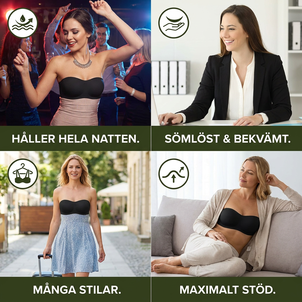 Trägerlös Bandeau Push-Up BH – Rutschfri, Stödjande & Sömlös för Maximalt Stöd