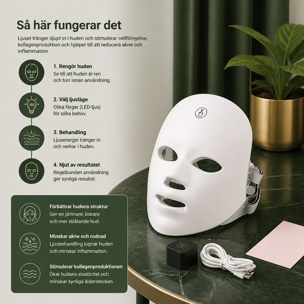 LED Ansiktsmask – Professionell Ljusterapi för Hudföryngring Hemma