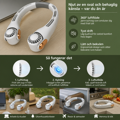 Bärbar Handsfree Halsfläkt med Kylande Effekt