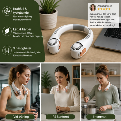 Bärbar Handsfree Halsfläkt med Kylande Effekt