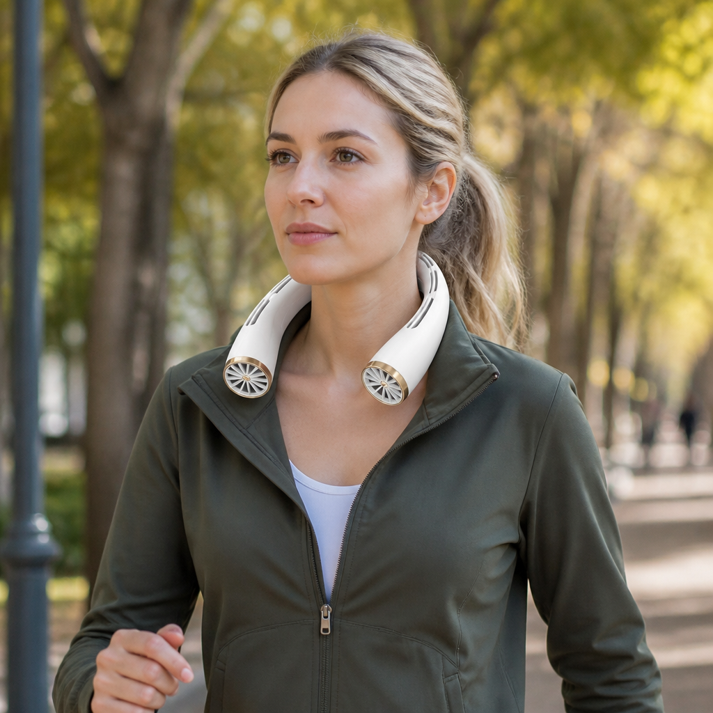 Bärbar Handsfree Halsfläkt med Kylande Effekt