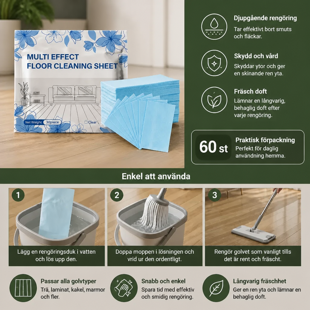 60-Pack Universella Golvrengöringsdukar för Trä, Kakel och Laminat