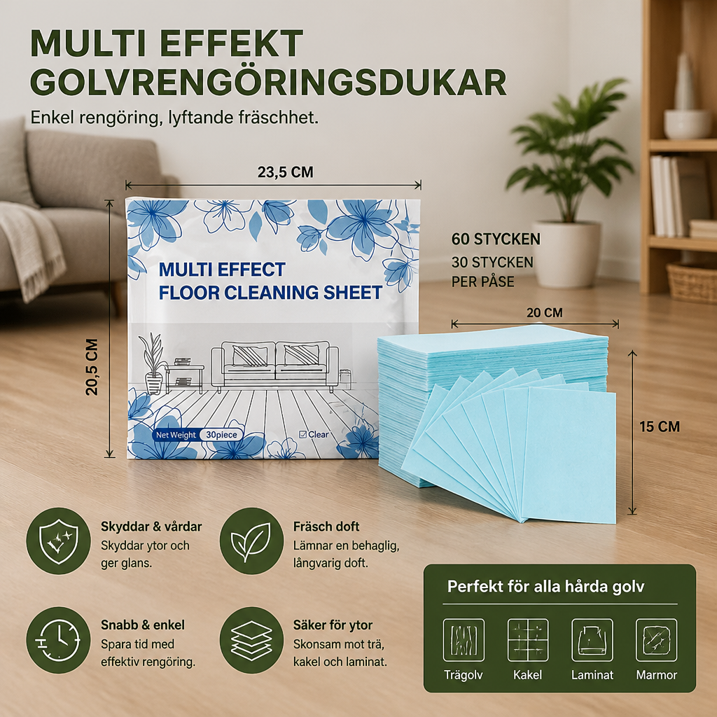 60-Pack Universella Golvrengöringsdukar för Trä, Kakel och Laminat