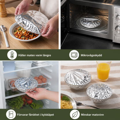 Elastiska Aluminiumfolielock för Mat – Värmeisolerande Lock för Skålar och Tallrikar