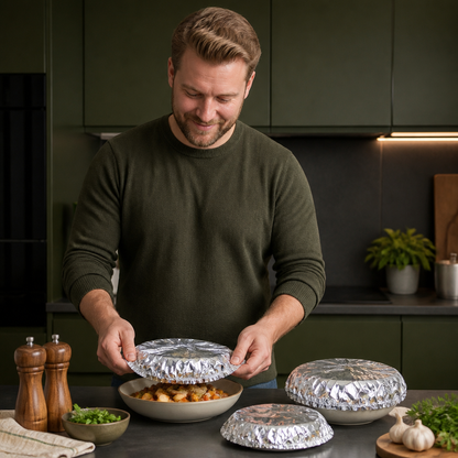Elastiska Aluminiumfolielock för Mat – Värmeisolerande Lock för Skålar och Tallrikar