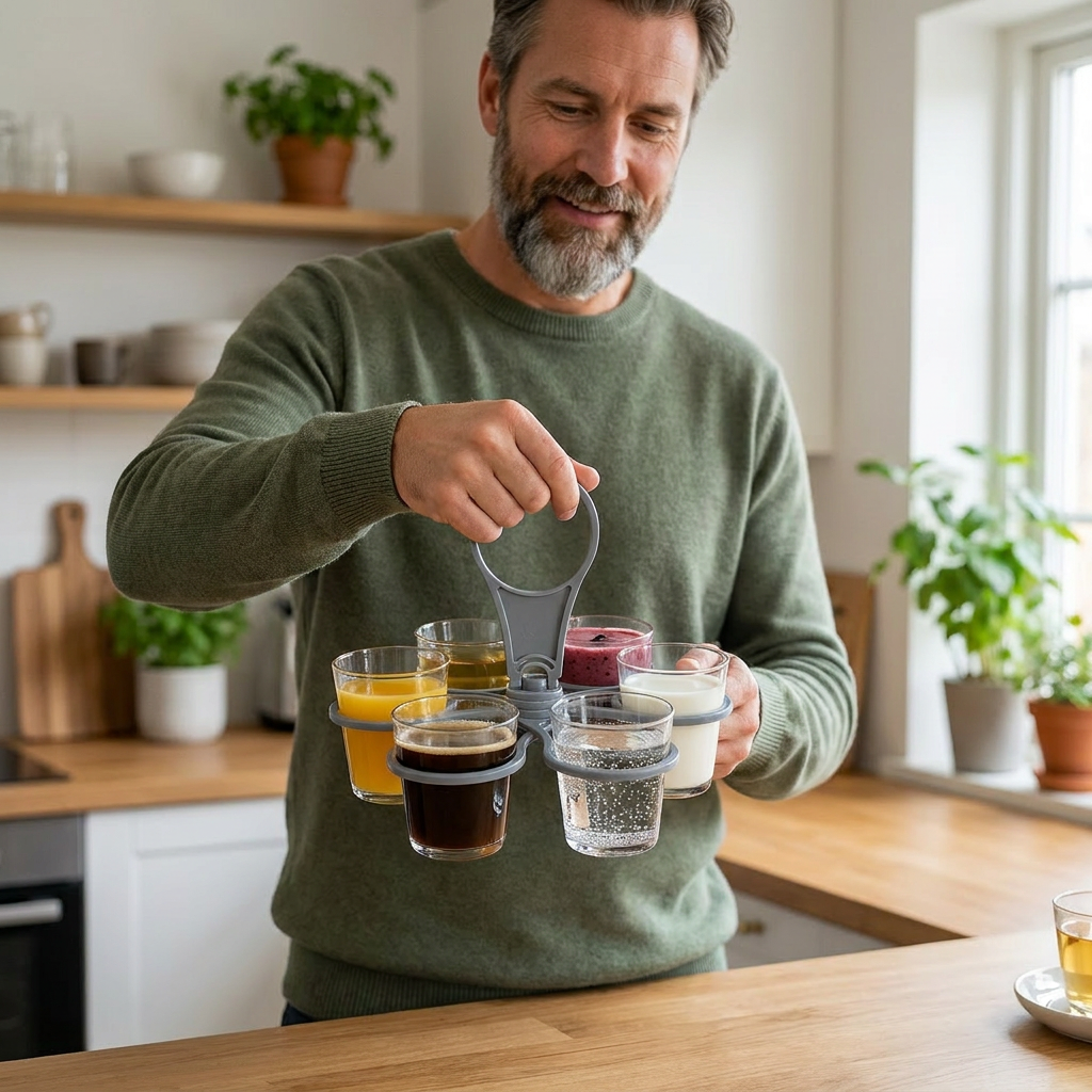 Fällbar, Rotationsbar Dryckeshållare – med 6 fack för glas och koppar, idealisk för unterwegs
