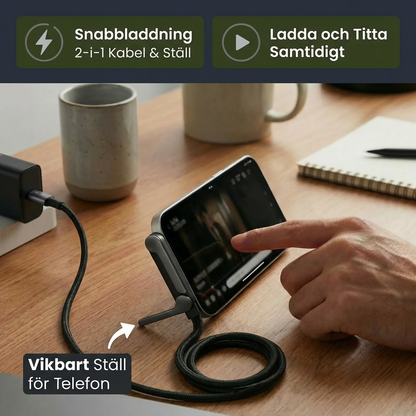 2-i-1 vikbar snabbladdningskabel och telefonställ