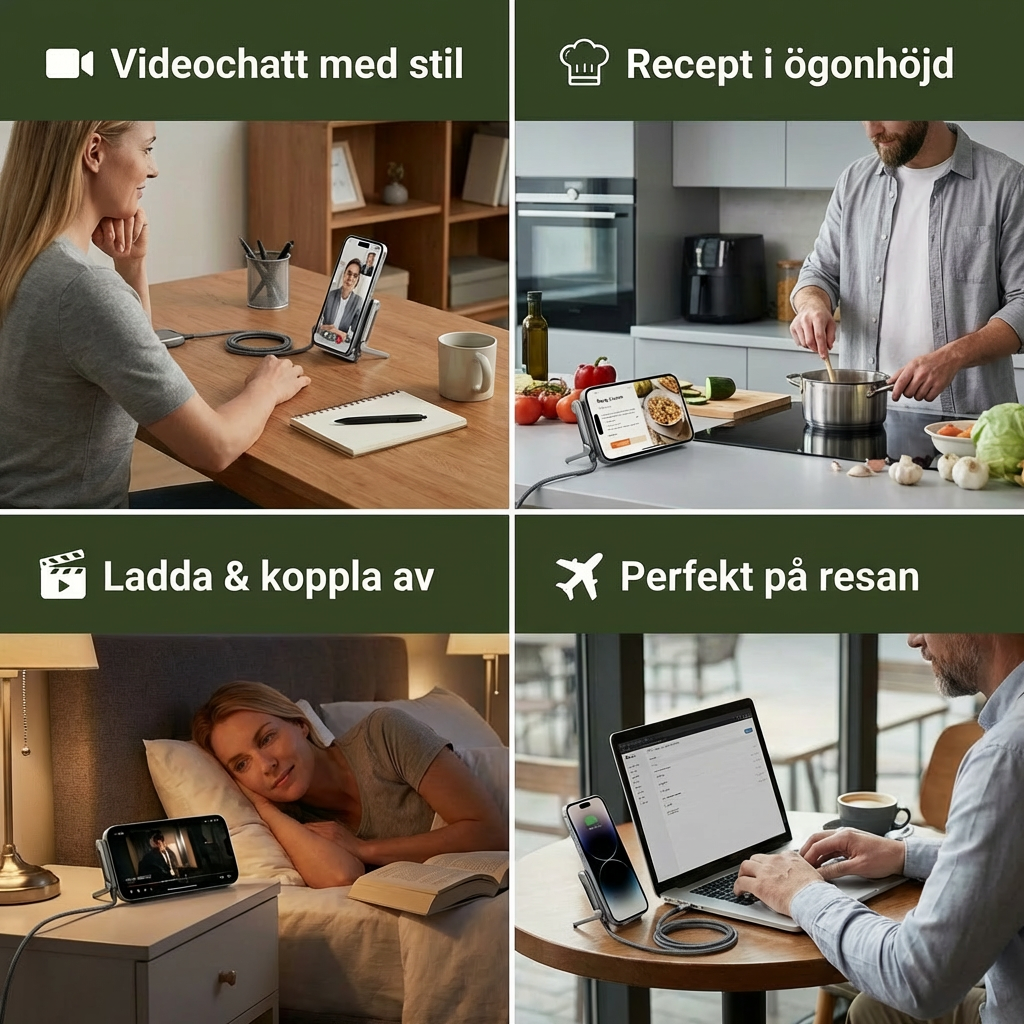 2-i-1 vikbar snabbladdningskabel och telefonställ
