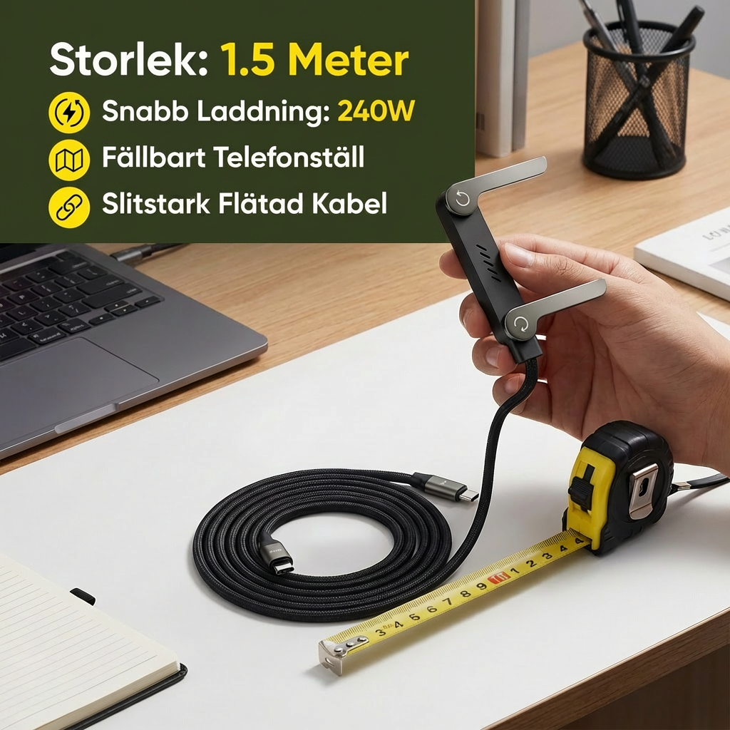 2-i-1 vikbar snabbladdningskabel och telefonställ
