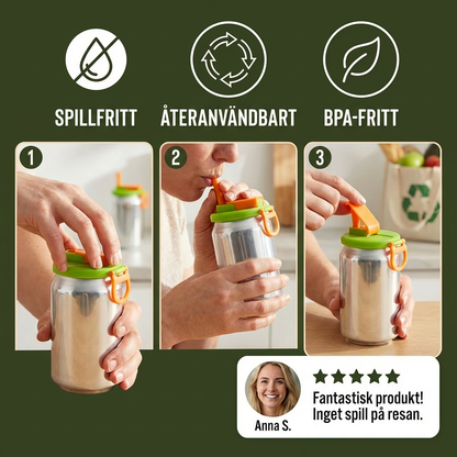 2-i-1 återanvändbart silikonlock för burkar med sugrör – spillfritt dryckeslock för resor (2-pack)