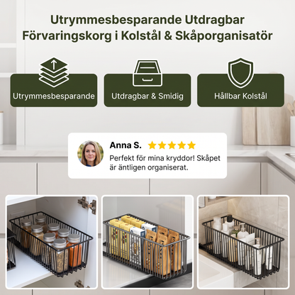 Utrymmesbesparande Utdragbar Förvaringskorg i Kolstål & Skåporganisatör
