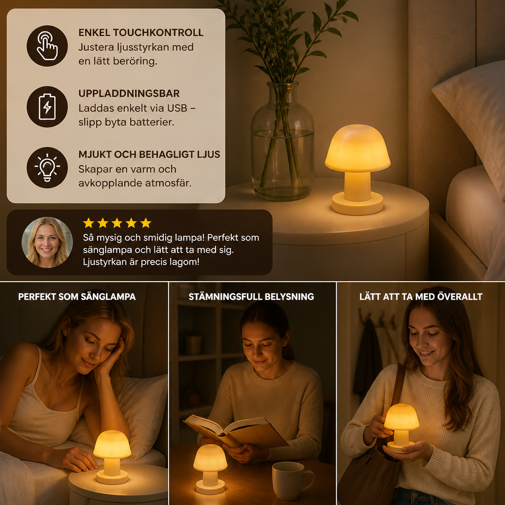 Mini Laddningsbar LED-Bordslampa i Svampform med Touchkontroll