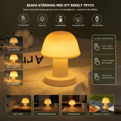 Mini Laddningsbar LED-Bordslampa i Svampform med Touchkontroll