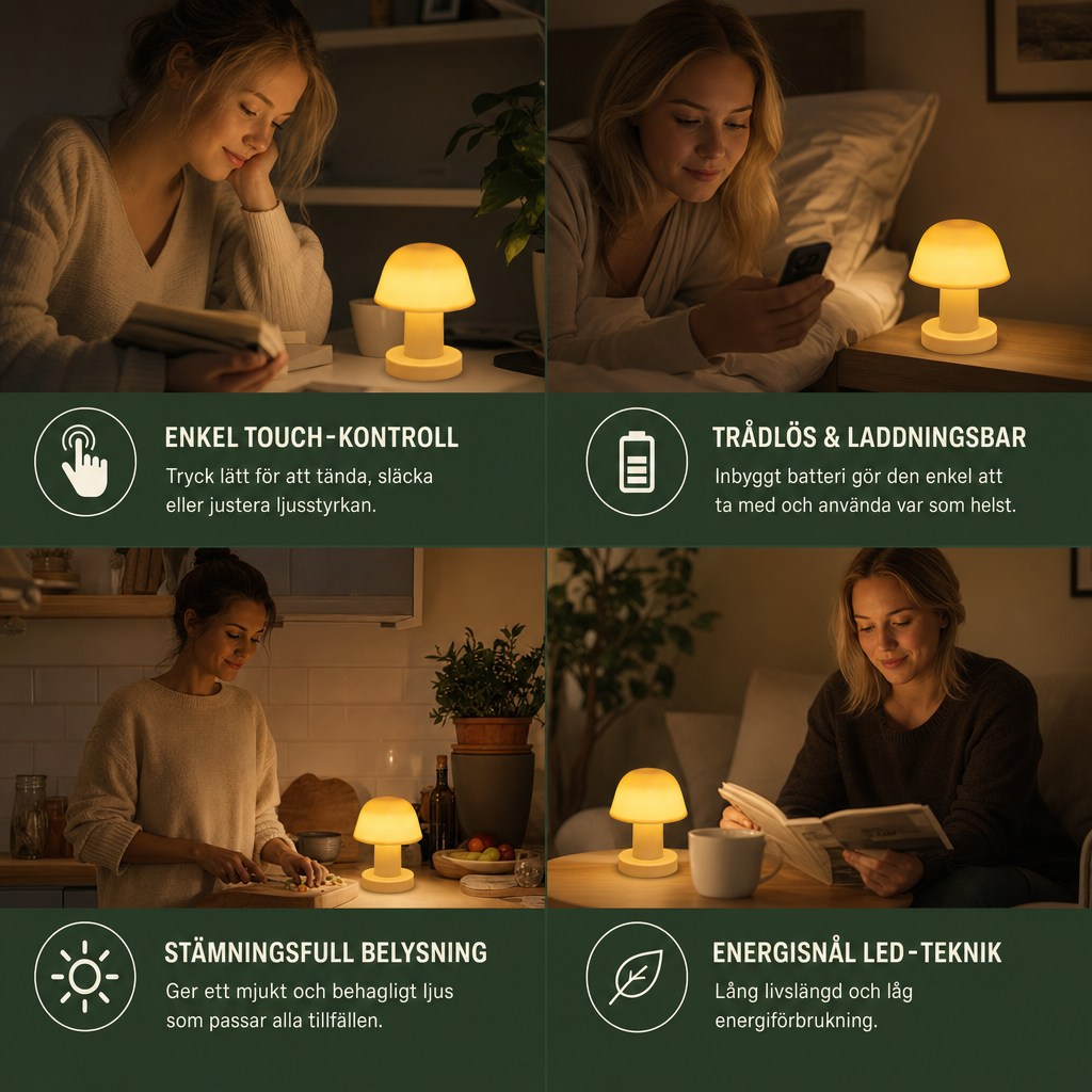 Mini Laddningsbar LED-Bordslampa i Svampform med Touchkontroll