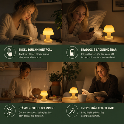 Mini Laddningsbar LED-Bordslampa i Svampform med Touchkontroll