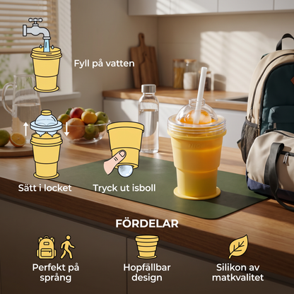 2-i-1 Isbitkopp – Fällbar, med Sugerör & Silikonform för På Språng