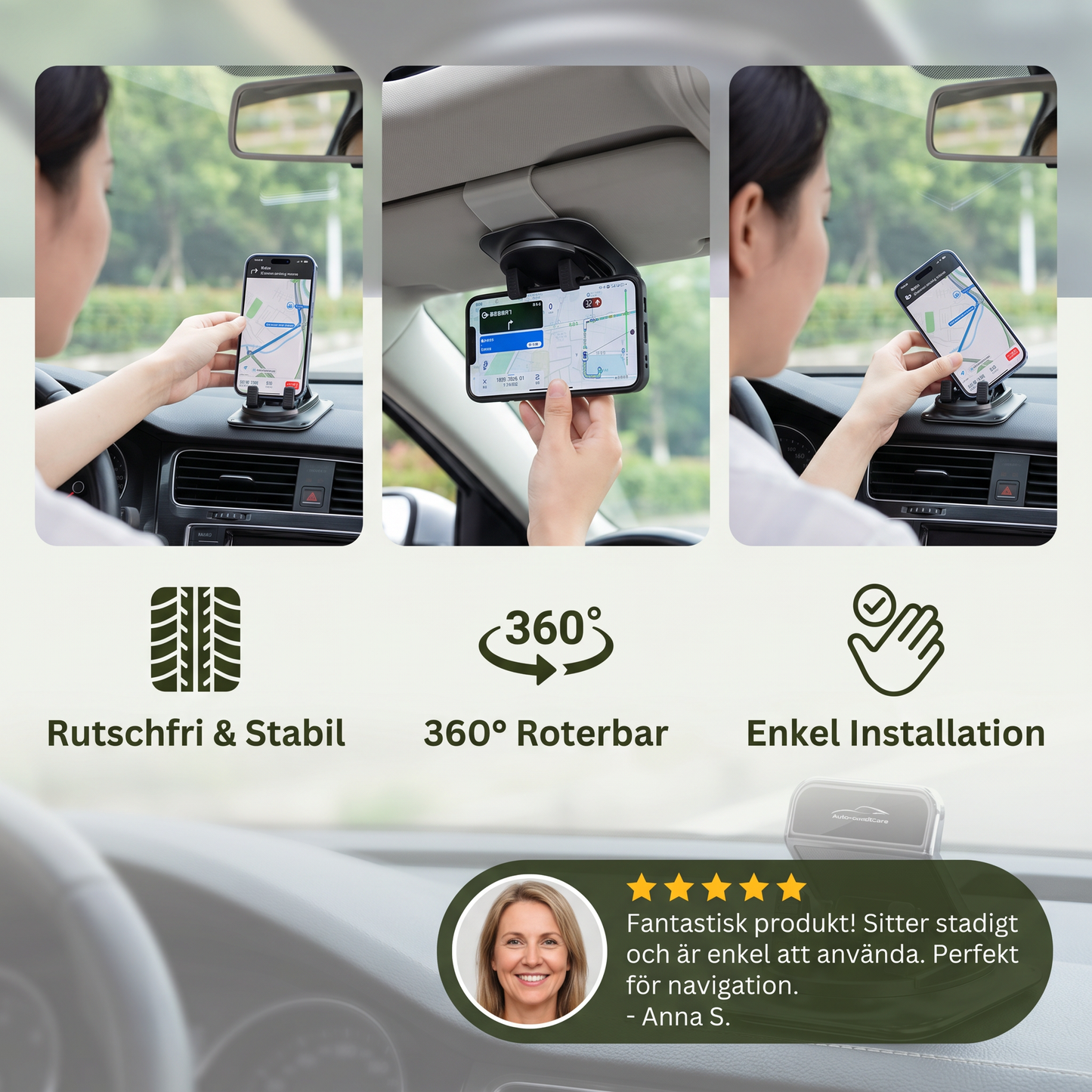 Auto-handhållare – Rutschfri smartphone-hållare för instrumentbräda och mittkonsol