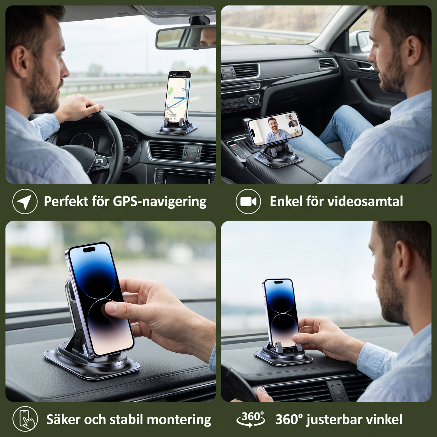 Auto-handhållare – Rutschfri smartphone-hållare för instrumentbräda och mittkonsol