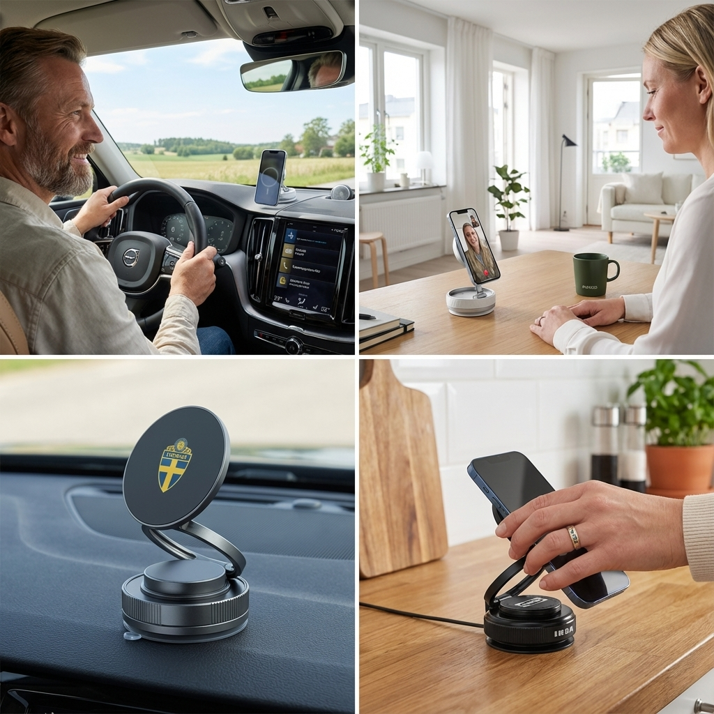 Magnetisk Sugkopp – Utdragbar 360° Telefonhållare med Vakuumlås