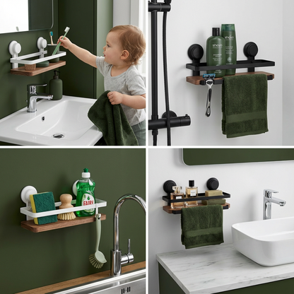 Badrum Sugkopp Tvättställshylla i Valnötsdesign