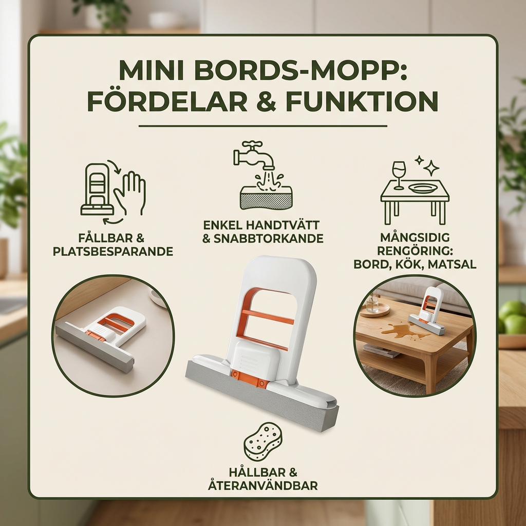 Handfri Mini-Svampmopp – Sugsnabb Allrengöringsmopp för Kök, Badrum & Bil