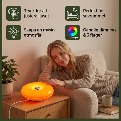 Retro-LED-lampa i donutform med mysigt stämningsljus