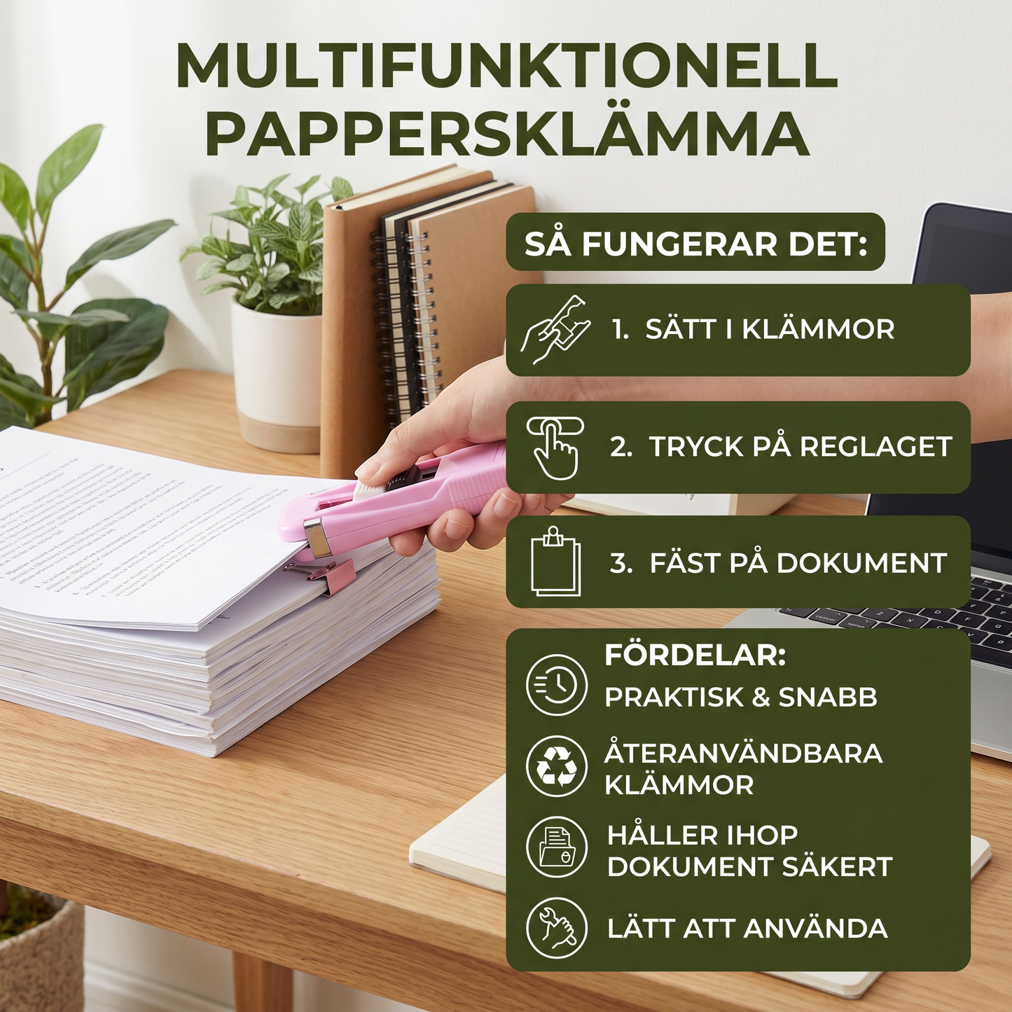 Multifunktionell Pappersklämma – Praktisk Hjälp för Dokument och Papper