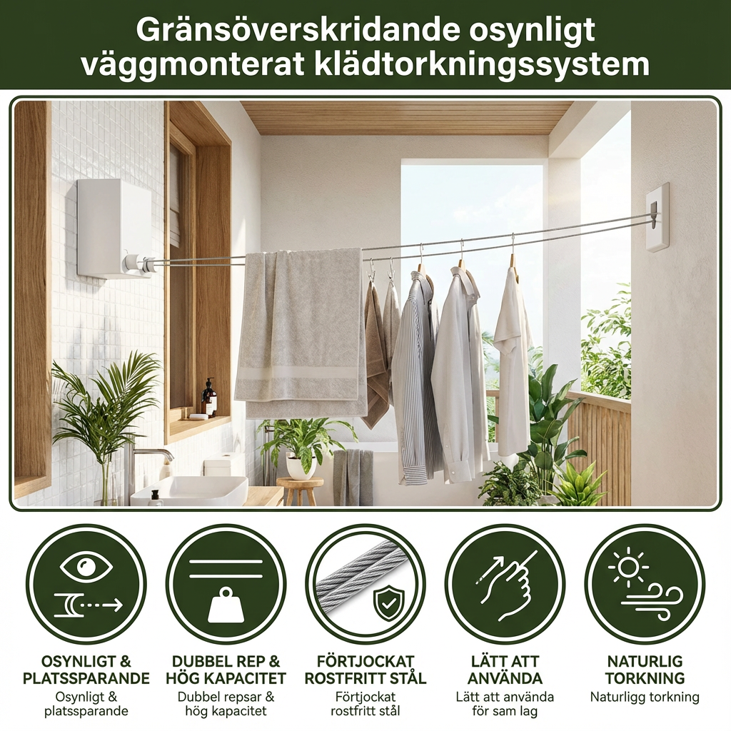 Praktisk Utdragbar Tvättlina