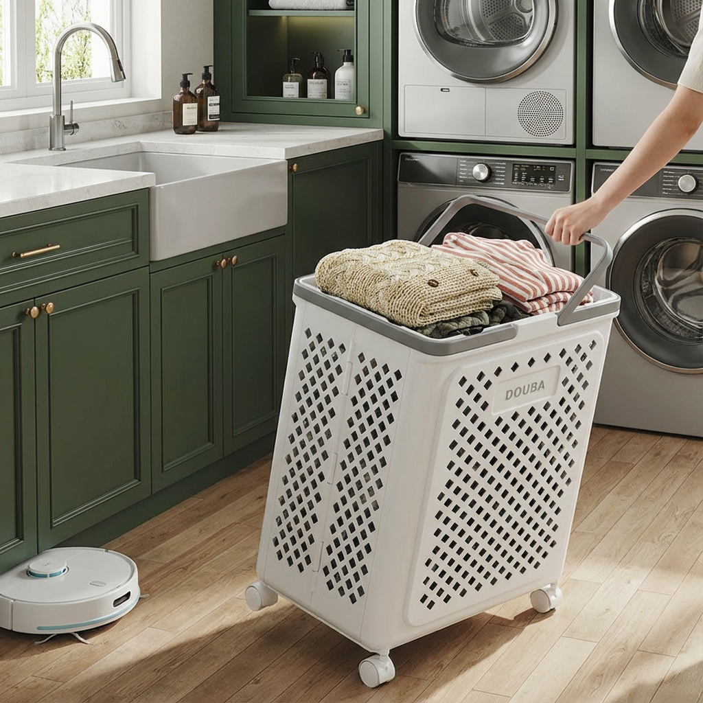 Hopfällbar Tvättkorg med Hjul