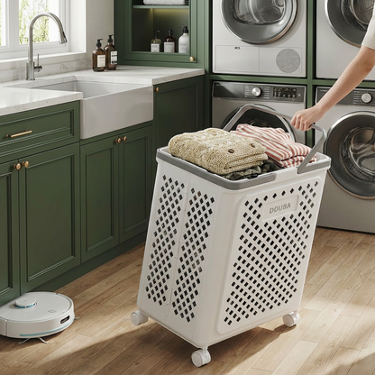 Hopfällbar Tvättkorg med Hjul