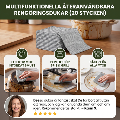 Multifunktionella Återanvändbara Rengöringsdukar – För Tallrikar, Kök, Spis och Grill (20 Stycken)