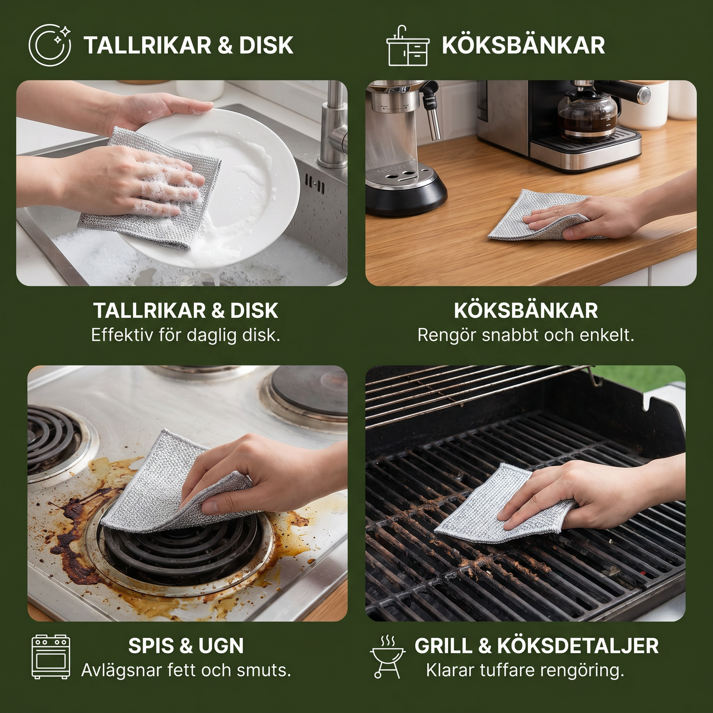 Multifunktionella Återanvändbara Rengöringsdukar – För Tallrikar, Kök, Spis och Grill (20 Stycken)