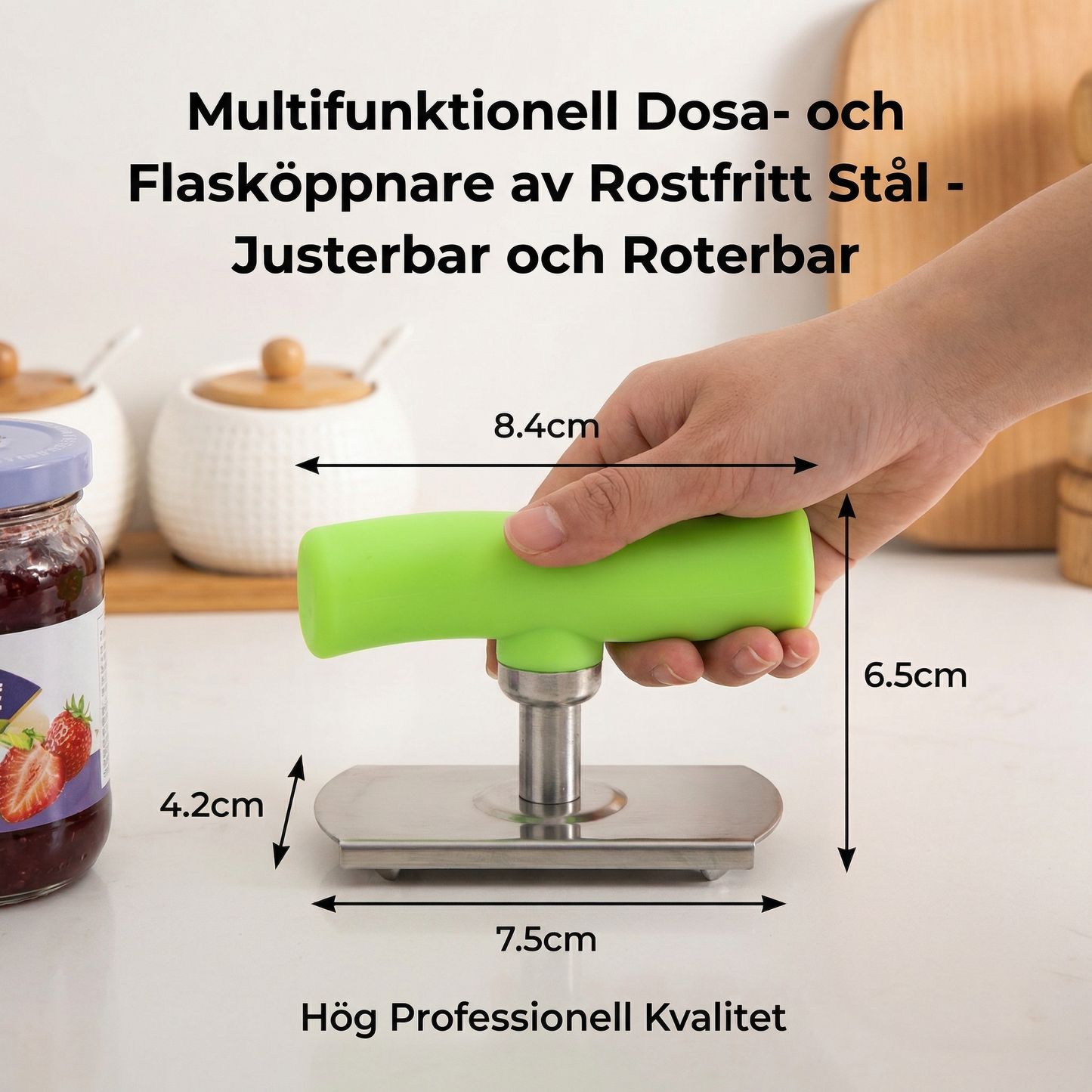 Multifunktionell Också Tillverkad av Rostfritt Stål Dosa- och Flasköppnare – Justerbar och Rotationsbar