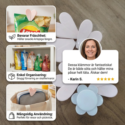Blommig Påse Stängningsklämma – För Snacks och Livsmedelsförvaring (4-Pack)