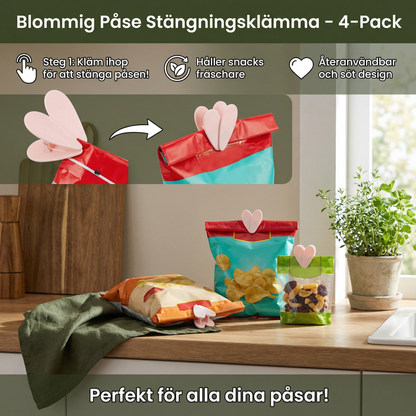 Blommig Påse Stängningsklämma – För Snacks och Livsmedelsförvaring (4-Pack)
