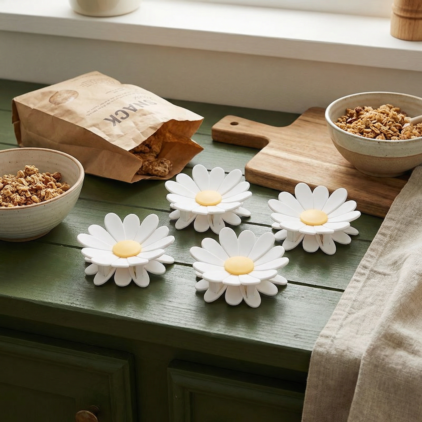 Blommig Påse Stängningsklämma – För Snacks och Livsmedelsförvaring (4-Pack)