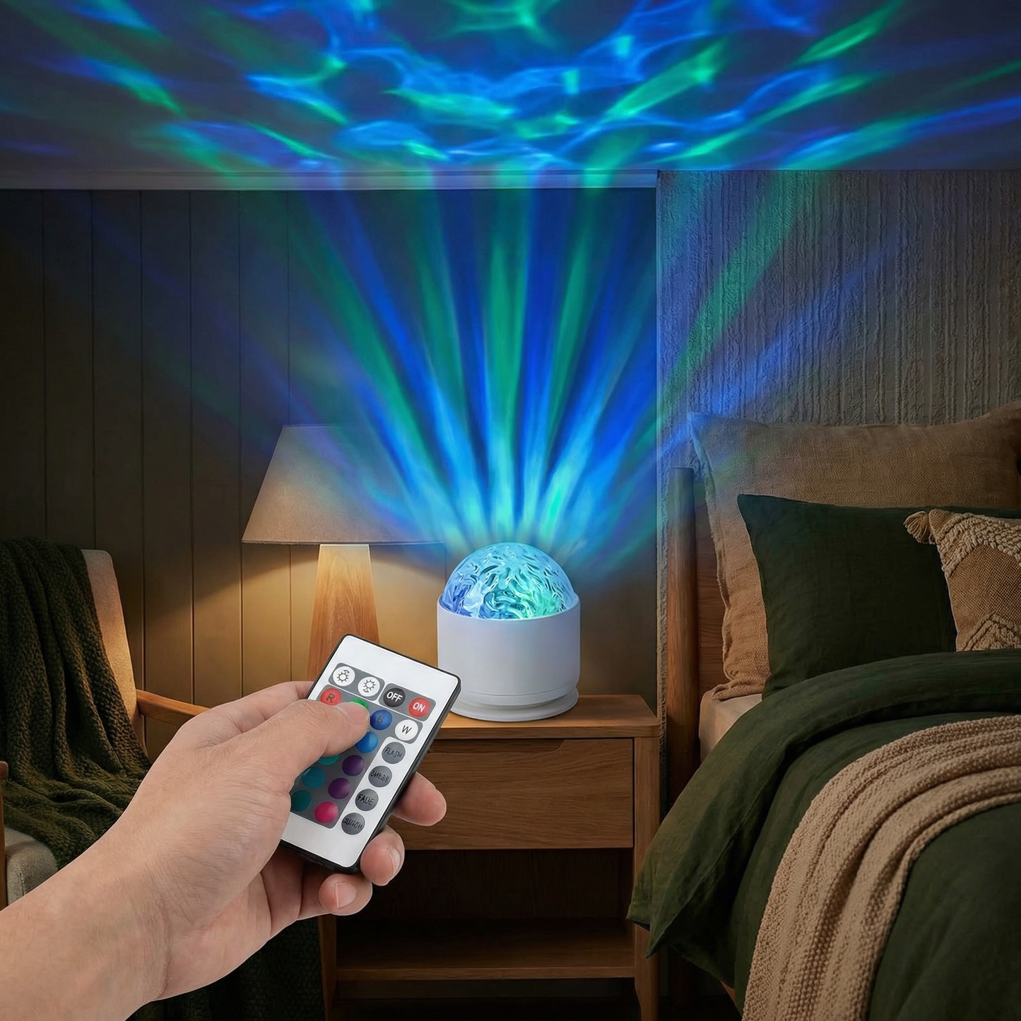 LED-norrskensprojektor – 16 färger & fjärrkontroll